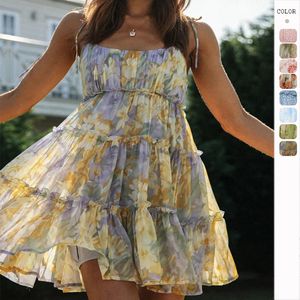 2024 스프링/여름 새 휴일 섹시한 인쇄 고급 유럽 및 미국 멜빵을 드레스 라이닝