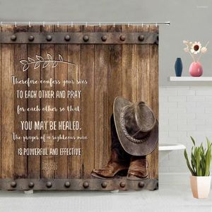 Shower Curtains Western Horseshoes Inspirational Quote Curtain Cowboy Hat Riding Boots On Old Wooden Barn Door Bathroom Decor Fabric Hook