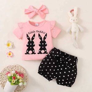 衣類セット0-18ヶ月幼児の女の女の子3PCSセットウサギプリントTシャツ+ポルカドットショーツ