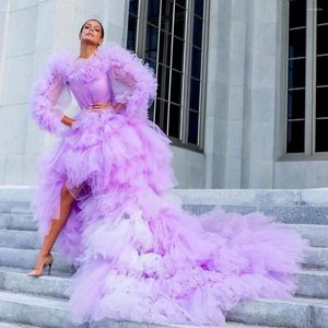 Party Dresses Pretty Ruffles Prom Long Sleeve High Low Evening Gowns 2024 Reception Special Occasion For Po Shoot Light Purple