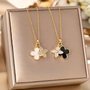 Stainless Steel Clover Necklace for Women White Black Luxury Designer Jewelry Elegant Charm 4 Leaf Love Whale Sailormoon Pendant Necklaces Wholesale