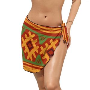 Vintage Ethnic Chiffon Beach Bikini Cover Up Abstract Art Wrap Scarf Swimwear Summer Elegant Cover-Ups Graphic Wear