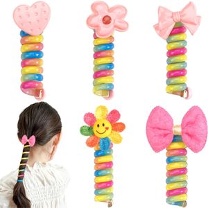 Hårtillbehör 2st Candy Colored Phone Line Elastic Rubber Band Elastic Hair Rope Childrens Twisted Head With Rubber Spring D240520