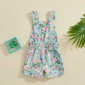 Jumpsuits Baby girl summer top sleeveless printed jumpsuit short sleeved childrens jumpsuit Y240520WBN0