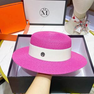 Summer sun hat flat top French straw elastic ribbon M letter decorative travel Sun wholesale cap for women 240515