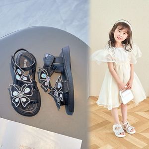 Princess Butterfly Shiny Versatile Sandals Open Toe Sweet Girl Casual Dress Shoes for Party Wedding Shows 2022 Kids Fashion New