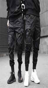 2019 Men Ribbons Block Black Pocket Cargo Pants Harem Joggers Harajuku Sweatpant Hip Hop Tatical Trousers YNFD8636360