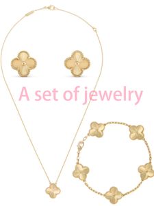 4 Four Leaf Clover Gold Luxury Designer Jewelry Sets Diamond Shell Fashion Women Bracelet Earrings Necklace Valentine's Day Birthday Gift