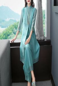 Sommer 2 Stücke Chinesische Vintage -Sets hochwertiges, hübsch verbesserte Qipao Top Hosen Lose Stickerei weiblich Cheongsam zweiteilige Dre5850641