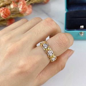 Designer Brand ring cross line diamond female silver personality