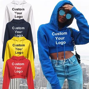 Kvinnor Anpassad din avslappnade långärmade huva tröja Vanliga grödor Toppar Pullover Hooded Sweatshirt Croped Hoodie Short Swe 240510