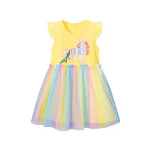 Sukienki dla dziewczynki Mierniki 2-7t Party Girl Dress Summer Mesh Princess Childrens Botton Birthday Party Childrens Tutu Sukienka przedszkolna D240520