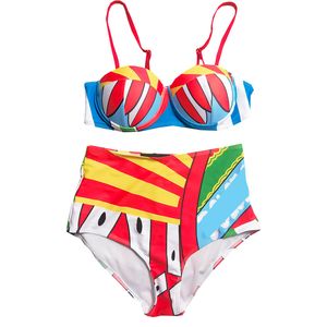 Street Print Beach Bikini Women Summer Camisole Underwear Lacing Briefs Fashion Classic Two Piece Swimsuit