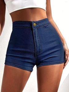 Jeans feminino shorts de jeans feminino verão azul escuro moda sexy cintura alta alongamento de cor sólida fêmea feminina