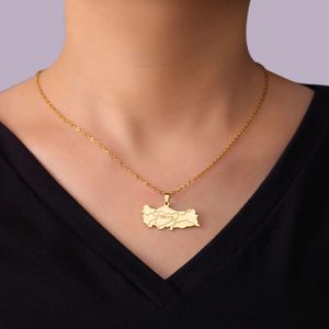 Turkiet hänge halsband för kvinnor guldfärg trendig rostfritt stål Turkiska landskarta smycken nationella dag gåvor