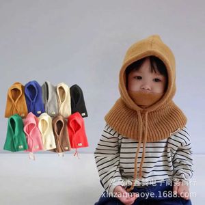 Caps Chapéus moda de 2 a 8 anos de chapéu de chapéu de chapéu para meninos e meninas integrados para bebês pescoço de outono de inverno de lã de inverno