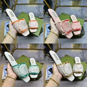 Designer tofflor kvinnor sandaler denim sandaler förolyckande skjutreglage broderade randiga tofflor utomhus sommar platt flip flops lyx strandglas