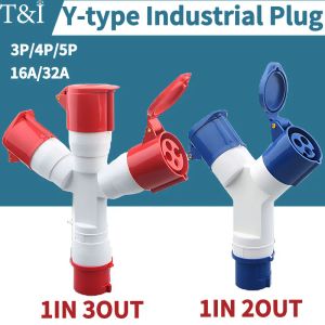 Socket industriale Y-Plug: connettore di filiale a 3 vie impermeabile per 3 4 pin 16A 32A Cablaggio con elettricità trifase 380 V 380V