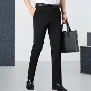 メンズスーツエラスティックスリムフィットズボンスタイリッシュなスーツパンツ伸縮性のあるポケット付きフォーマルなビジネススタイルボタンジッパーオフィス