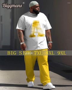 メンズトラックスーツビッググマンズTシャツプラスサイズセット夏用特大のスーツ快適な大型カジュアルレタープリント短袖のズボン