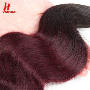 Hairugo Brazilian Body Wave Wave Weave The Buddles с закрытием кружева Ombre 1b/99j человеческие пакеты с закрытием волосы remy hery