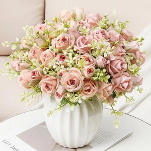 Декоративные цветы искусственный шелк элегантный розовый цветок букет для домашнего офиса.