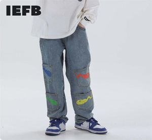 IEFB Men039s tragen Hip Hop Schwarze Jeans Neue Mode male039s Kaulquappengedruckte Multipocket Casual Denim Pants High Street 9Y23231850