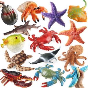 Novelty Games Oenux Ocean Animals Whale Shark Megalodon Crab Starfish Octopus Action Figures Soft Sea Life Model Educational Toy For Kids Gift Y240521