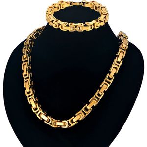 Classic Byzantine Chain 14K Gold Bracelet And Necklace Set For Men Nigeria Gold Color African Dubai Fashion Men Jewelry Sets