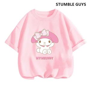 Camisetas 2024 new My Melody Tshirt Anime Summer Múltiplo de moda Childrens T-shirts Round Neck Casual Sleeve Print Trucksuit Y240521