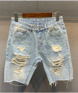 Mens Jeans Ripped Denim Shorts Light Blue Fifth Pants Trendy Allmatch Loose Woolen Split Ing Short 230519