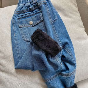 Chłopcy Dziecięce grube zimowe ubranie Spersonalizowane przednia kieszeń ciepłe dziecko swobodne spodnie dla dzieci dżinsy dla dziewcząt