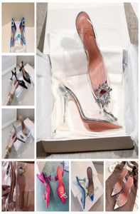2022 Dress Shoes Begum Bowknot Crystal Buckle Transparent Diamond Sandals Shine Cap Toe Heels Tips med den tomma sexiga Women039 7869983