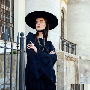 Stingy Brim Hats King Wheat Wide Big Wool Flat Formal Black Women Fedora Stage Show Felt Cap Winter Bandage Lady Fashion Outdoor Top Dh4J0