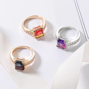 Cluster Rings Gorgeous Multicolor Faceted Gemstone CZ Sapphire Cubic Zirconia Women Wedding Ring Engagement Valentine's Day Party Gift