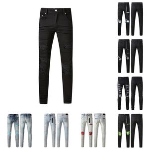 Designers masculinos jeans femininos angustiados Ripped Biker Slim Straight Jeans para homens Jeans Jeans calças 665ot