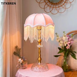 Lampy stołowe w stylu vintage sypialnia lampa sypialnia francuska elegancka domowa dekoracja dekoracyjna lekka tkanin