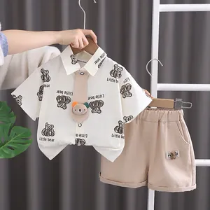 Kleidungssets Western Jungen Boutique 2024 Sommer Korean Cartoon Turndown Kragen Kurzarmhemd und Shorts Boy Outfit Set
