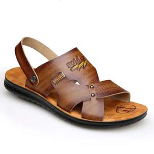 summer 2024 beach ankle-strap casual solid slippers sandals men shoes fretwork comfortable ma 056