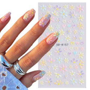 5D Nail Stickers Flowers Heart 3D präglade nagelkonstdekaler Söta björn Rabbit Sliders Dekorationer Manikyrtillbehör TR5D-K157