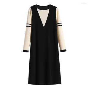 Casual Dresses Autumn Winter Elegant Sticked For Women 2024 Kvinnlig stor storlek 4xl A Line Slim O Neck Black Party Vestidos Robe