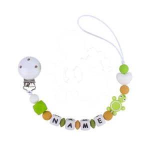 Pacifier Holders Clips# Personalized Baby Name Turtle Silicone Teeth Beads Newborn Nipple Clip Tortoise Other Chain Silicone Alphabet d240521