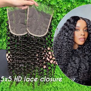 11a Deep Curly 5x5 tum spetsstängning Brasiliansk peruansk indisk malaysisk våg Mänsklig hår kan färgas