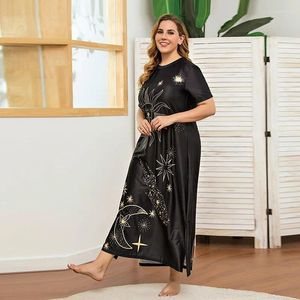 Plus Size Dresses Dress Sun And Stars Loose Graffiti European American Black Casual Long T-shirt Skirt