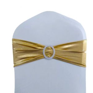 20pcsLot Metallic Gold Silver Chair Bands Wedding Decoration Spandex Sashes Bow For Party Event el Banquet Home 240520