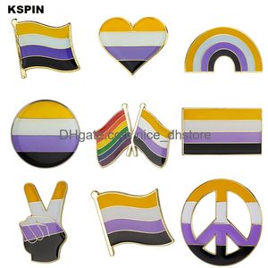 Pins Brooches Non-Binary Pride Lapel Lgbt Community Nonsexuality Brooch Rainbow Flag Peace Love Heart Badge Enamel Pin Jewelry Drop D Otclu