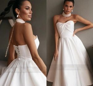 2024 فستان زفاف بسيط قصير كورتو أبيض بالإضافة إلى الحجم بدون حمال