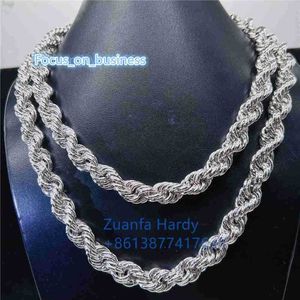 Stor storlek 12mm Moissanite CLASP MENS Halsband Guldpläterad VVS Moissanite Diamond Lock Silver Link Rope Chain