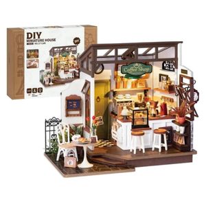 Robotime DIY Wood Dollhouse Set med miniatyrmöbler Model Building Set med LED för vuxna och barn nr 17 kaffe 240514