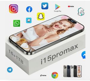 Face ID Finger Unlock Brand New i15 Pro Max Smartphone 7,3 tum Global Dual Sim Låst upp Android -telefonfabriksdirektförsäljning, bättre kvalitet men lägre pris